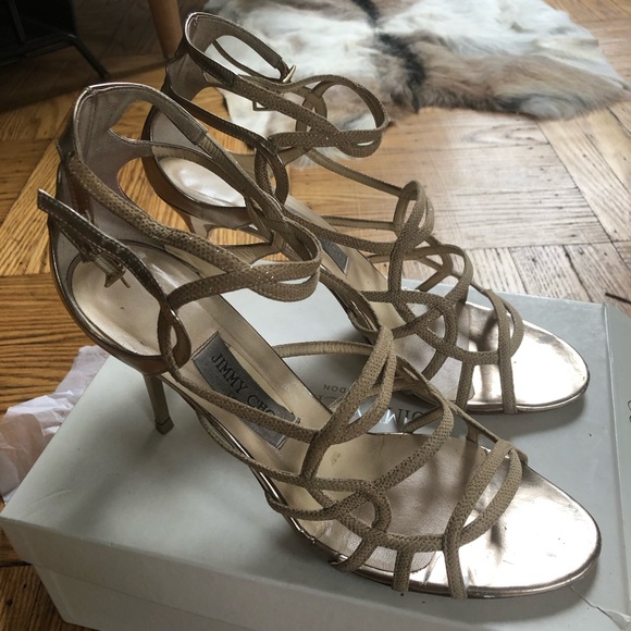 Jimmy Choo Strappy Sandals Size 43 / 12, Beige/Gold - Picture 7 of 15
